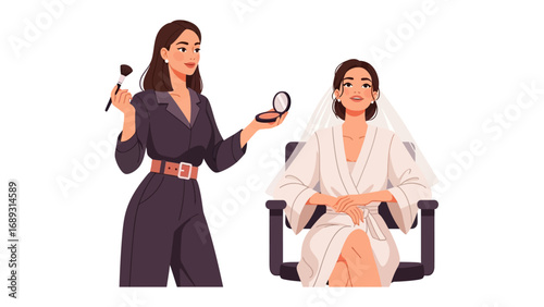 Professional makeup artist applying cosmetics to a bride preparing for her wedding day ceremony