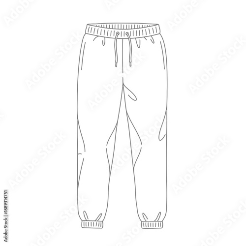 Gray Sketch of Sweatpants with Drawstring Waist and Elastic Cuffs