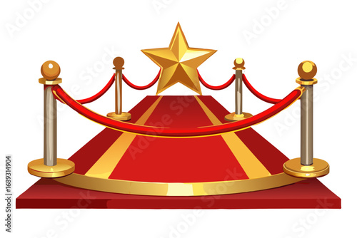 Golden star on a red carpet with stanchions and ropes for vip event red carpet entrance and celebrity access