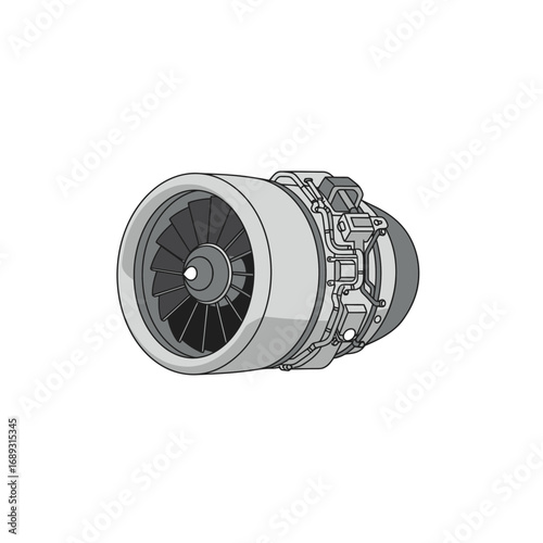 Grey Scale Jet Engine Turbine Technical Illustration