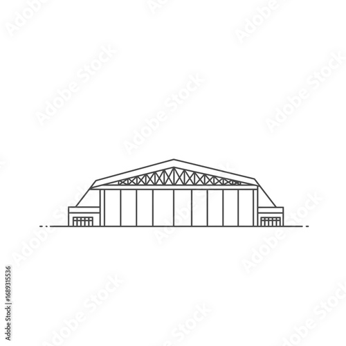 Hangar, Line Drawing, Architectural Design, Grey Scale, Simple Structure, Building Elevation