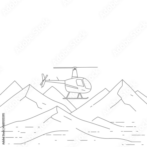 Helicopter Flying Over Monochromatic Mountain Range