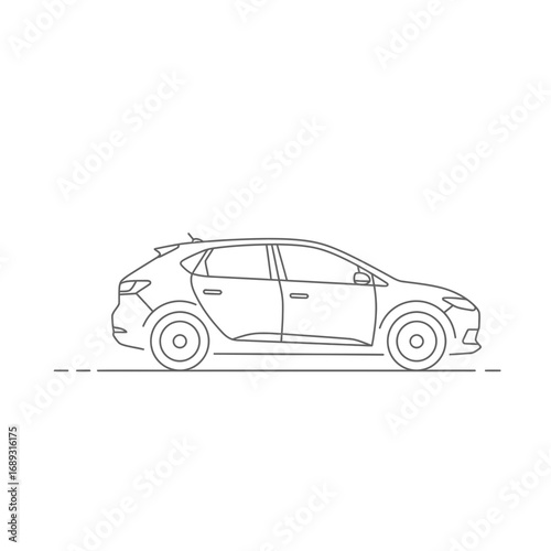 Line Art Hatchback Car Profile