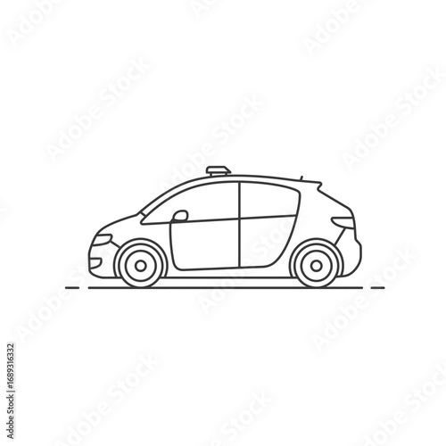 Line Art Illustration of a Compact Car