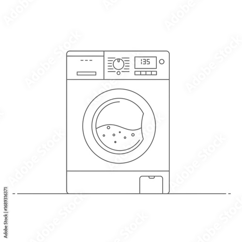 Line Art Illustration of a Front Loading Washing Machine
