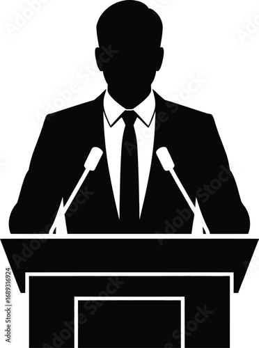 Speaker podium with microphones speech presentation