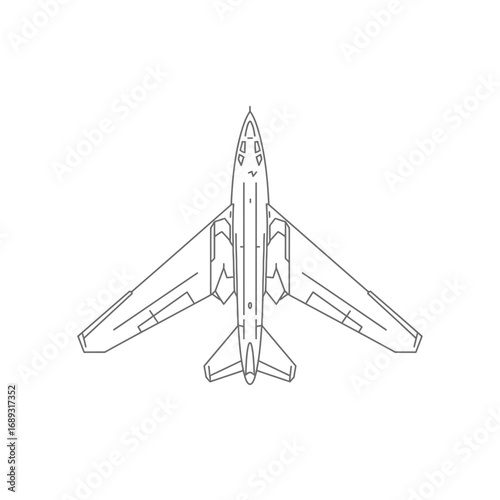 Line Drawing of a Jet Airplane from Above