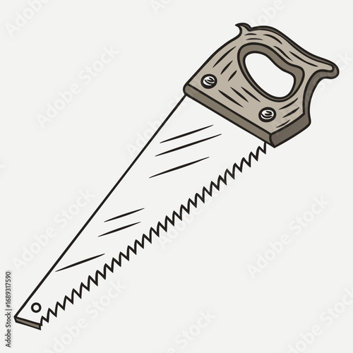 Handsaw, monochrome style, manual cutting tool, detailed illustration