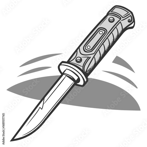 Utility knife, monochrome style, versatile tool, detailed illustration