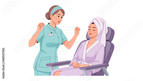 Skilled esthetician performing facial treatment on relaxed client in spa setting