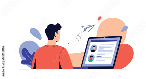 Man using laptop for online job application or recruitment process