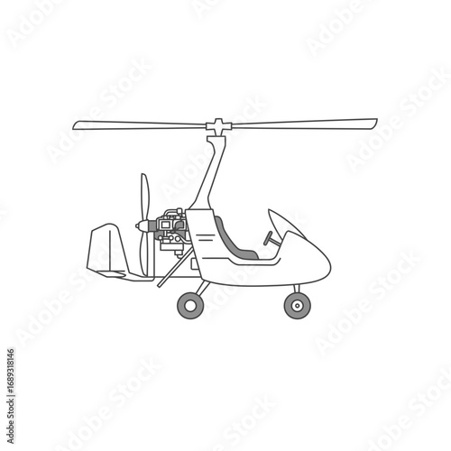 Line Drawing of a Small Helicopter with a Single Rotor and Two Wheels