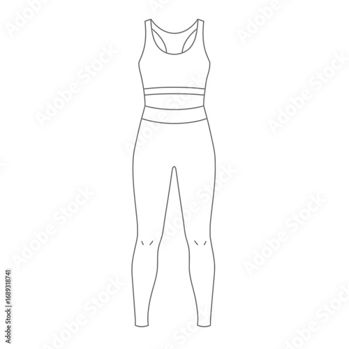 Line Drawing of Women's Athletic Leggings and Sports Bra
