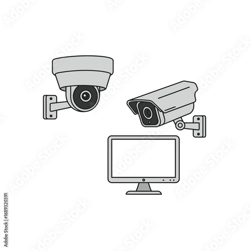 Security System Surveillance Cameras and Monitor