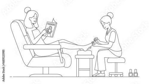Woman relaxes in a comfortable chair while receiving a professional pedicure service at a salon
