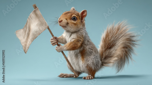 Charming Squirrel Holding a Flag: A Delightful Portrait of Nature's Adorable Wildlife Friend
