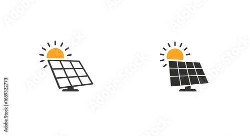 Solar panel with sun icon on white background