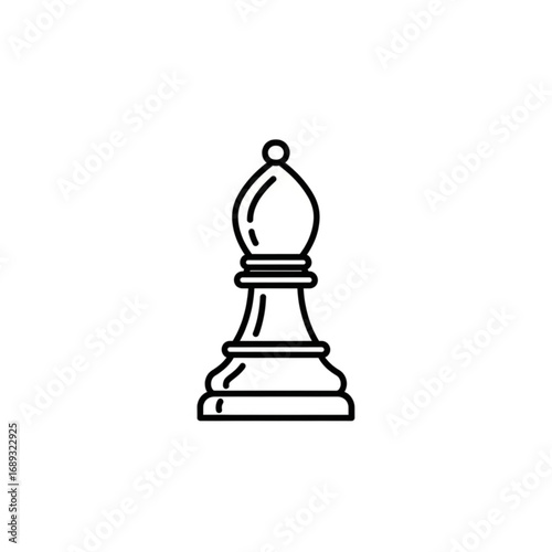 Black line icon of a chess bishop piece on a white background, symbolizing strategy, tactics, and intelligence in a board game