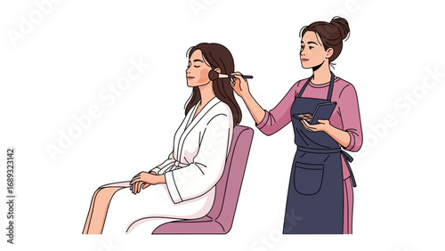 Professional makeup artist applying cosmetics to a client in a salon setting