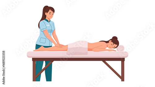 Professional massage therapist gently massaging a client s leg on a massage table