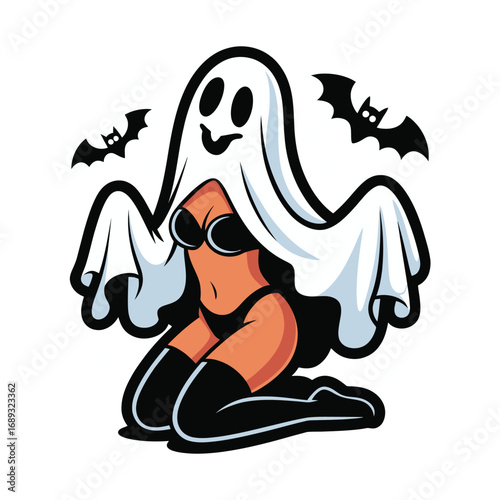 Naughty ghost pinup girl with bats halloween costume fantasy art vector