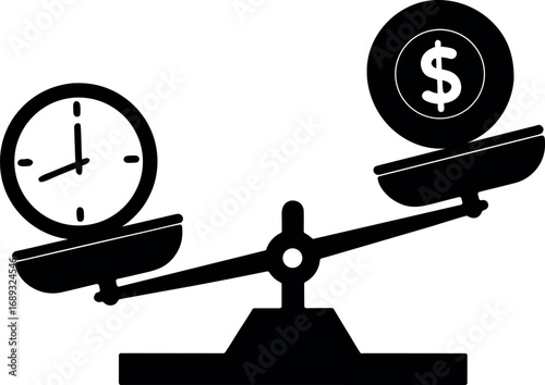 Balance between time and money vector illustration in flat style silhouette icon