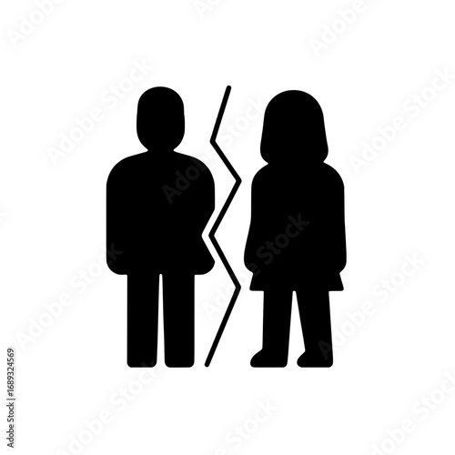 Broken relationship icon symbolizing divorce, separation, and conflict between a man and a woman