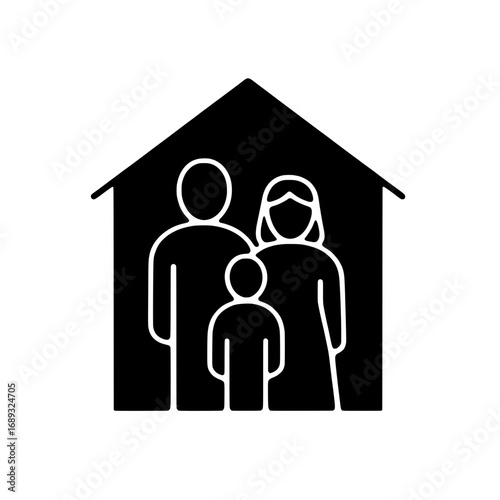 Family Home Icon Simple graphic illustrating parents and child within a house outline, representing safety, unity, and domestic life