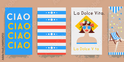 Italian summer vibes with ciao and la dolce vita posters and beach chair