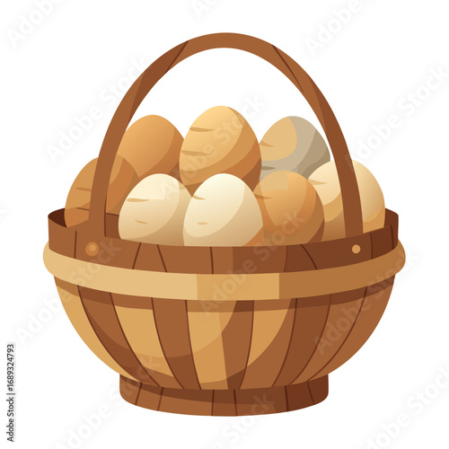 wooden egg in basket
