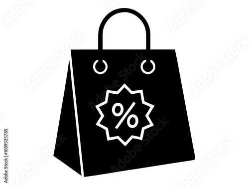 Shopping bag silhouette, discount percentage icon    silhouette vector
