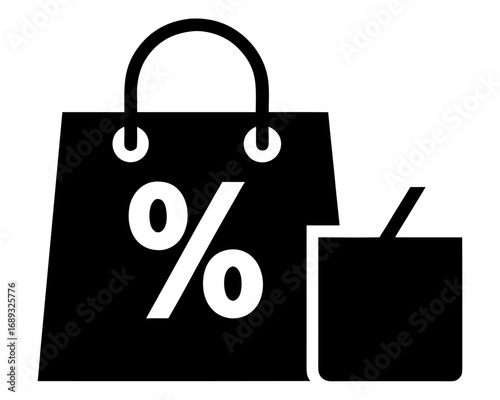 Shopping bag silhouette, discount percentage icon    silhouette vector