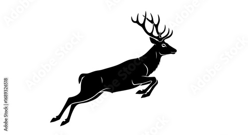 Majestic stag deer silhouette leaping gracefully against white background