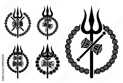 Lord Shiva symbol icon set with Trishula and Damaru
