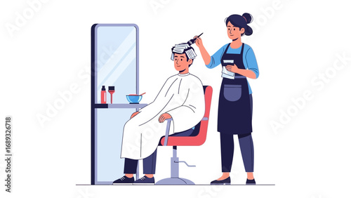 Skilled hairstylist carefully cuts client s hair in a modern salon setting with a mirror