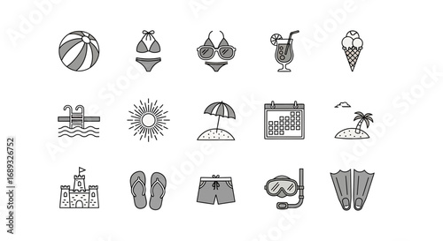 Collection of summer vacation and beach icons