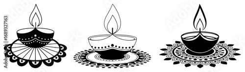 Diya oil lamp rangoli silhouette set
