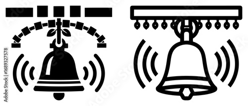 Ringing hindu temple bell Ghanta for puja ceremony vector icons