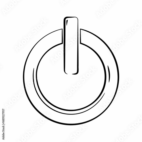 Illustration of a black and white power button with a simple and clean design on a white background