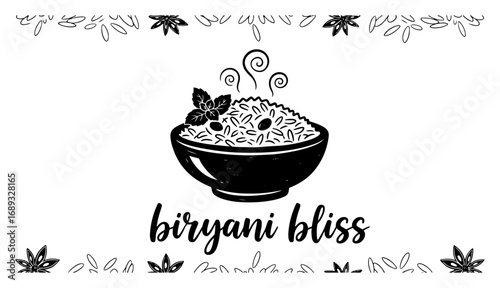 Biryani bowl bliss food illustration engraving vector