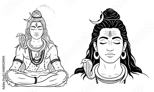 Shiva meditation icon set outline vector