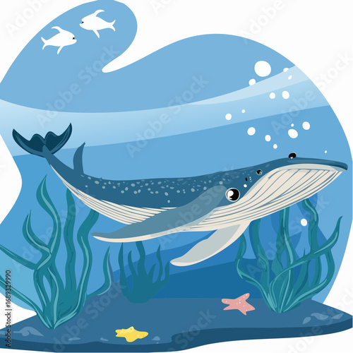 colossal steller’s sea cow gliding through kelp with smooth stipple continuum scars and filamental seaweed silhouettes