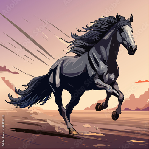 fleet footed pleistocene horse racing ice age plains with stipple streak mane gradients and trailing wisps