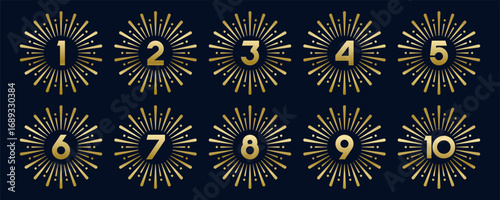 Set of collection numbers 1 to 10 with fireworks element vector illustration. Fireworks  element with numbers 1, 2, 3, 4, 5, 6, 7, 8, 9, 10 for greetings, anniversary and more.
