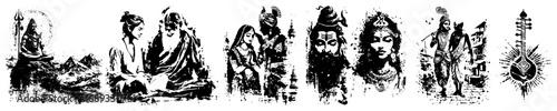 Sadhu sages and mystic symbols grunge stamp vector collection