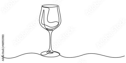 One line  Drawing or illustration of wine glass, Wine glasses outline, Continuous line icon, wine glass continuous one line drawing, pro vector minimalist style on white background, One line concept.