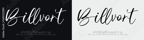 Billvort Script Elegant Signature Typeface. Lettering signature font isolated on background. brush style alphabet. Vector logo letters.
