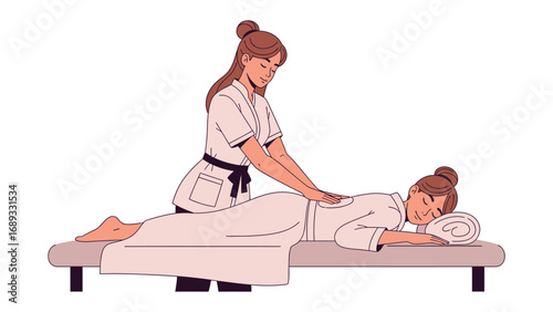 Professional massage therapist providing a relaxing back massage to a client lying on a table
