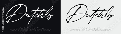 Dutchly Hand drawn vector alphabet. Modern monoline signature script font. Elegant Signature Font. Best Alphabet Beautiful Calligraphy Signature Font. vector illustration 
