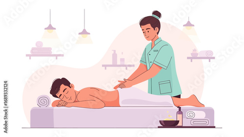 Professional massage therapist administering a relaxing back massage to a client on a table
